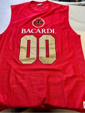 Red Sleeveless Game Jersey with Gold Accents Bacardi